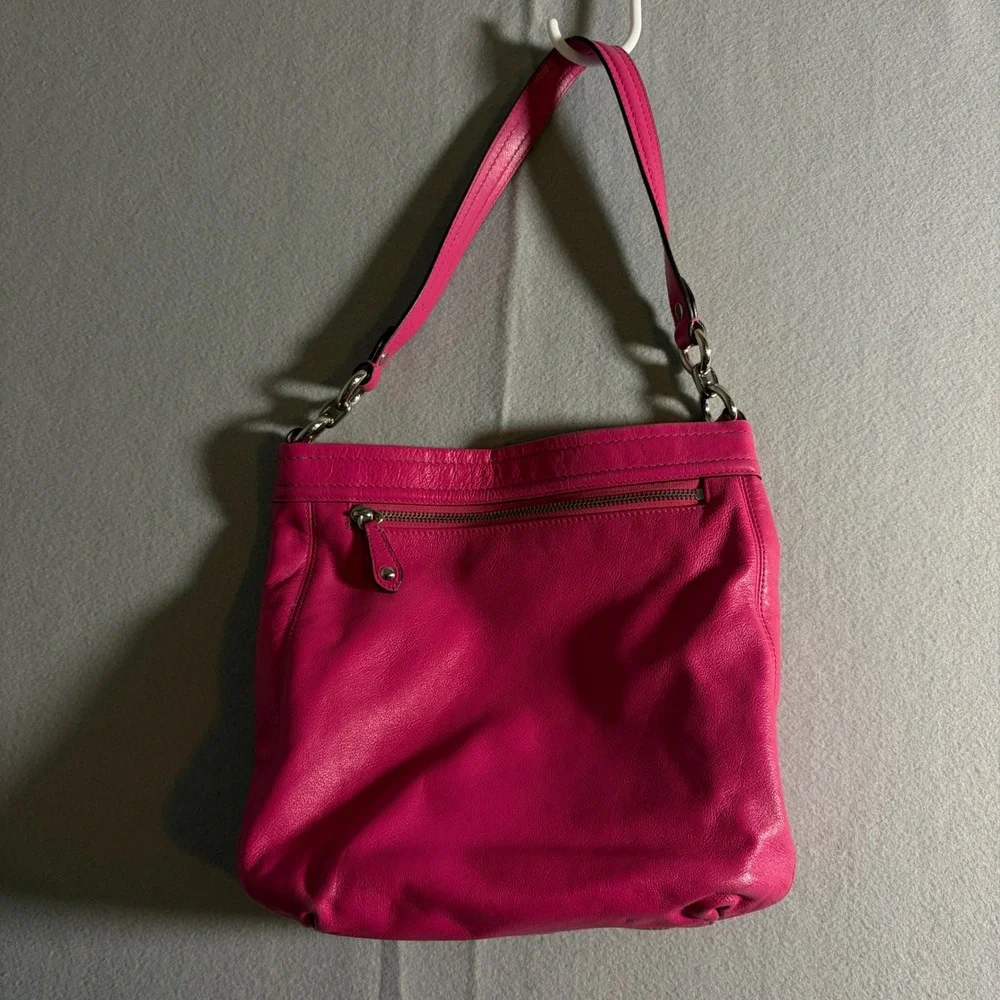 Coach Ashley Leather Hobo Bag Hot Pink Magenta Silver Hardware F20114 - Picture 2 of 6